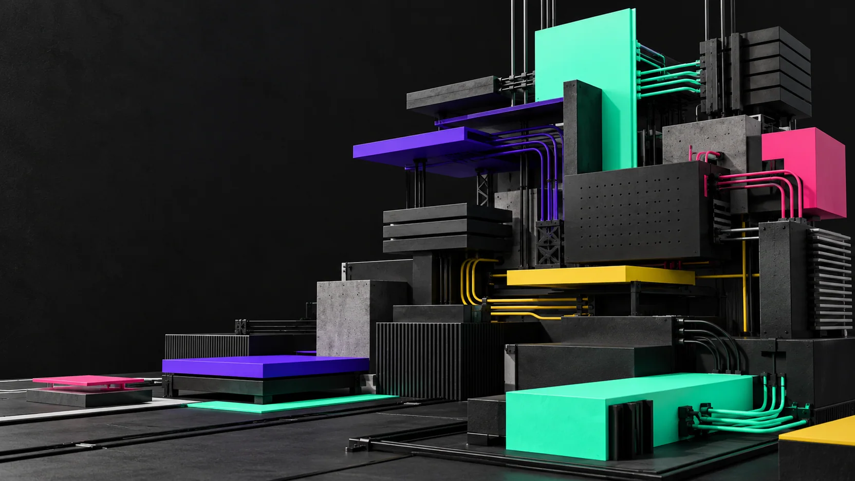 Abstract modular system of connected panels and pathways